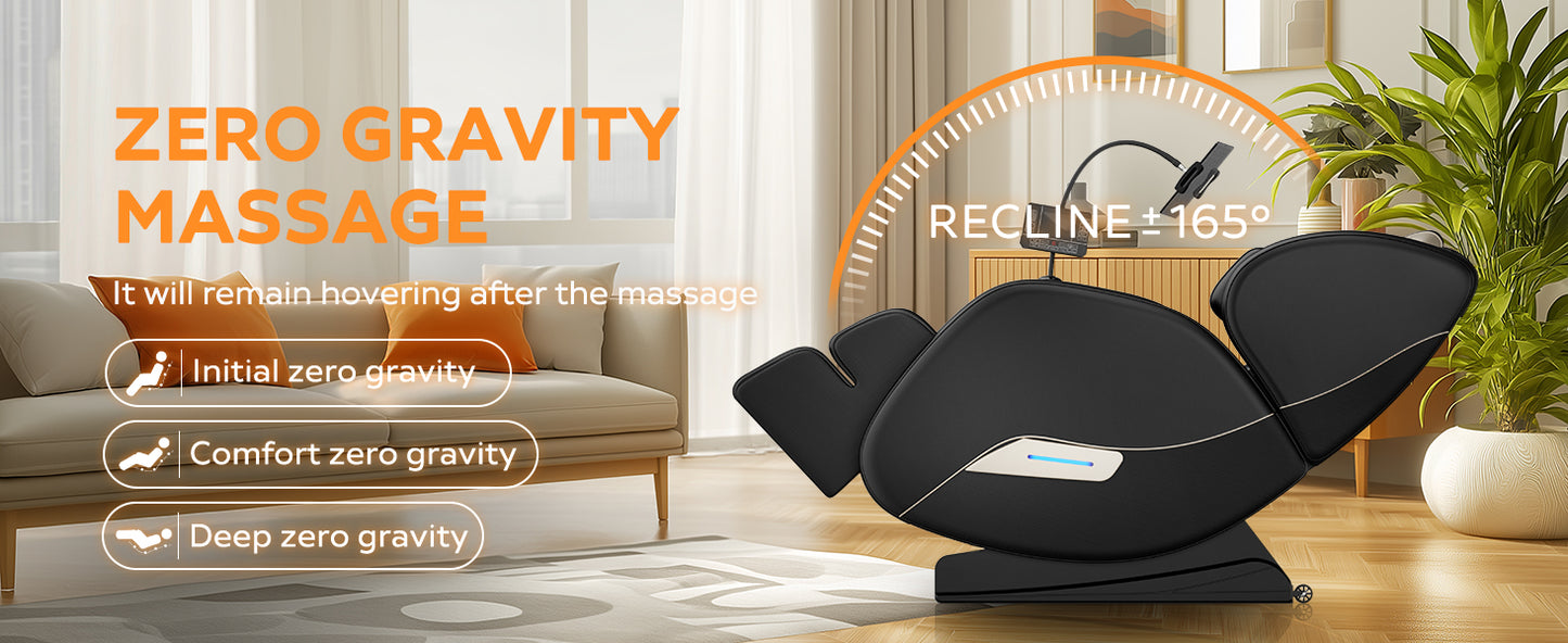 Black PU Leather Massage Recliner - Zero Gravity for Living Room