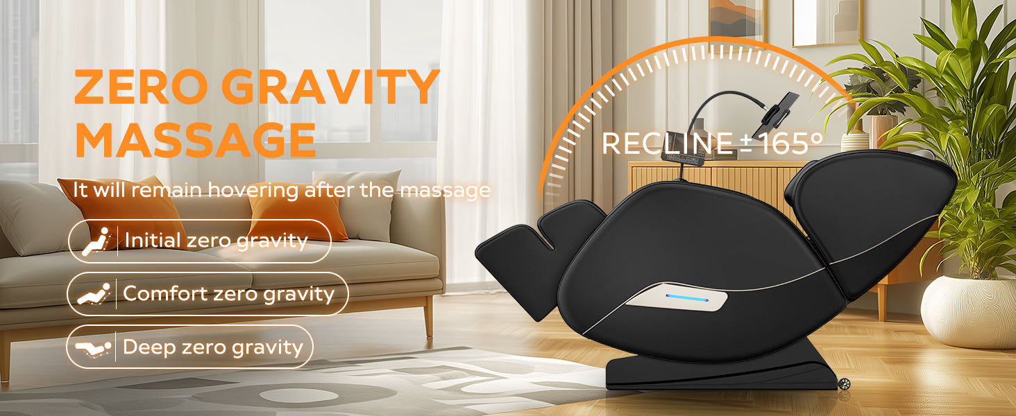 Black PU Leather Massage Recliner - Zero Gravity for Living Room