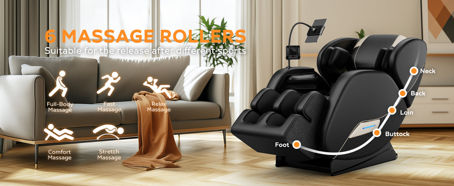 Black PU Leather Massage Recliner - Zero Gravity for Living Room