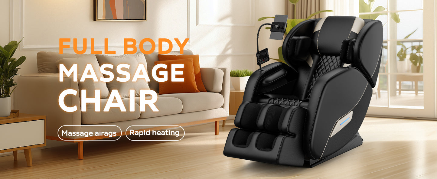Black PU Leather Massage Recliner - Zero Gravity for Living Room