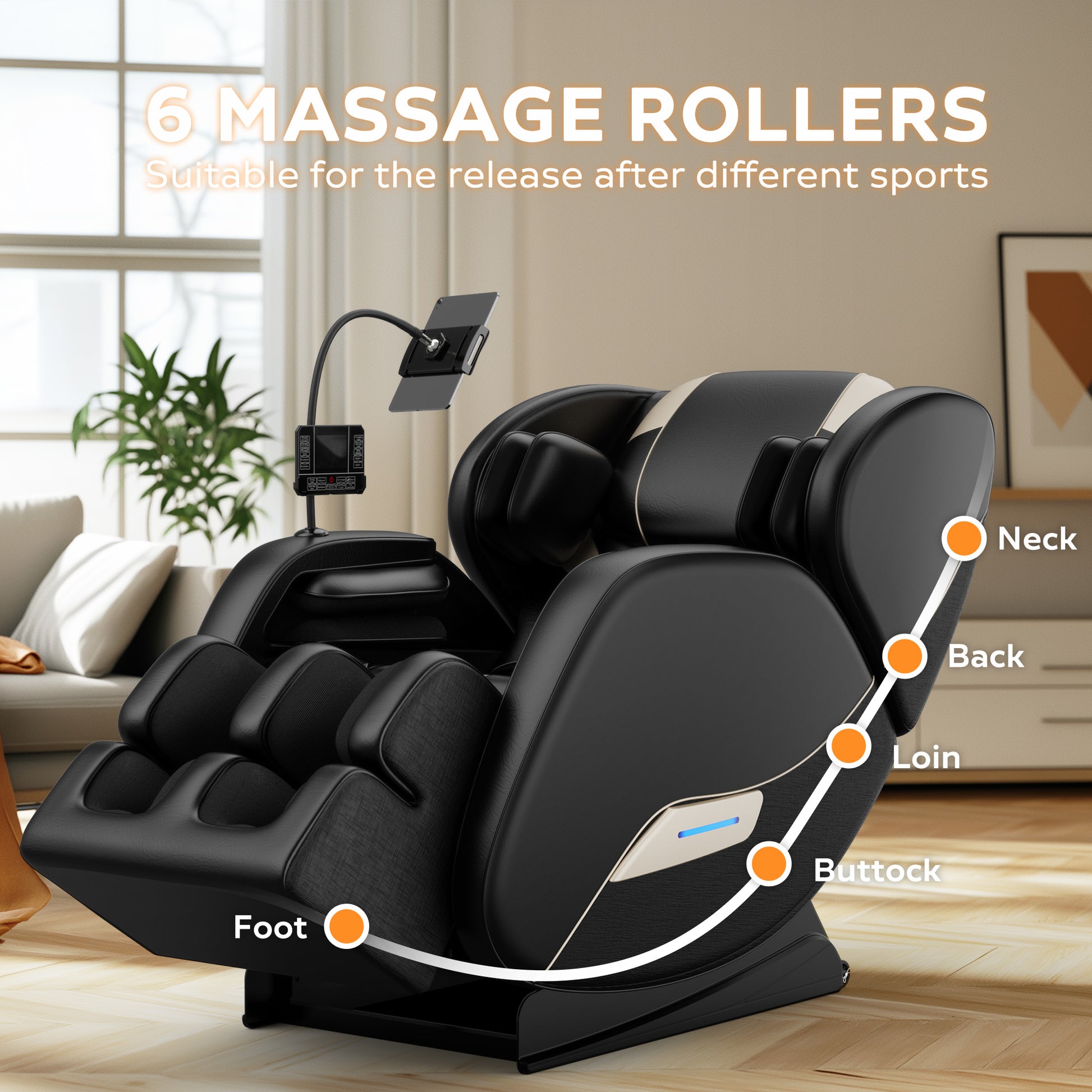 Black PU Leather Massage Recliner - Zero Gravity for Living Room