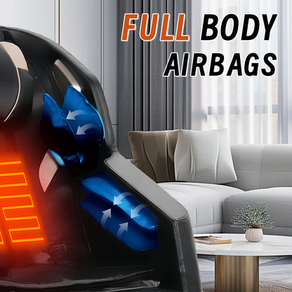 Black PU Leather Massage Chair - Zero Gravity Recliner with Heat