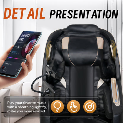 Black PU Leather Massage Chair - Zero Gravity Recliner with Heat