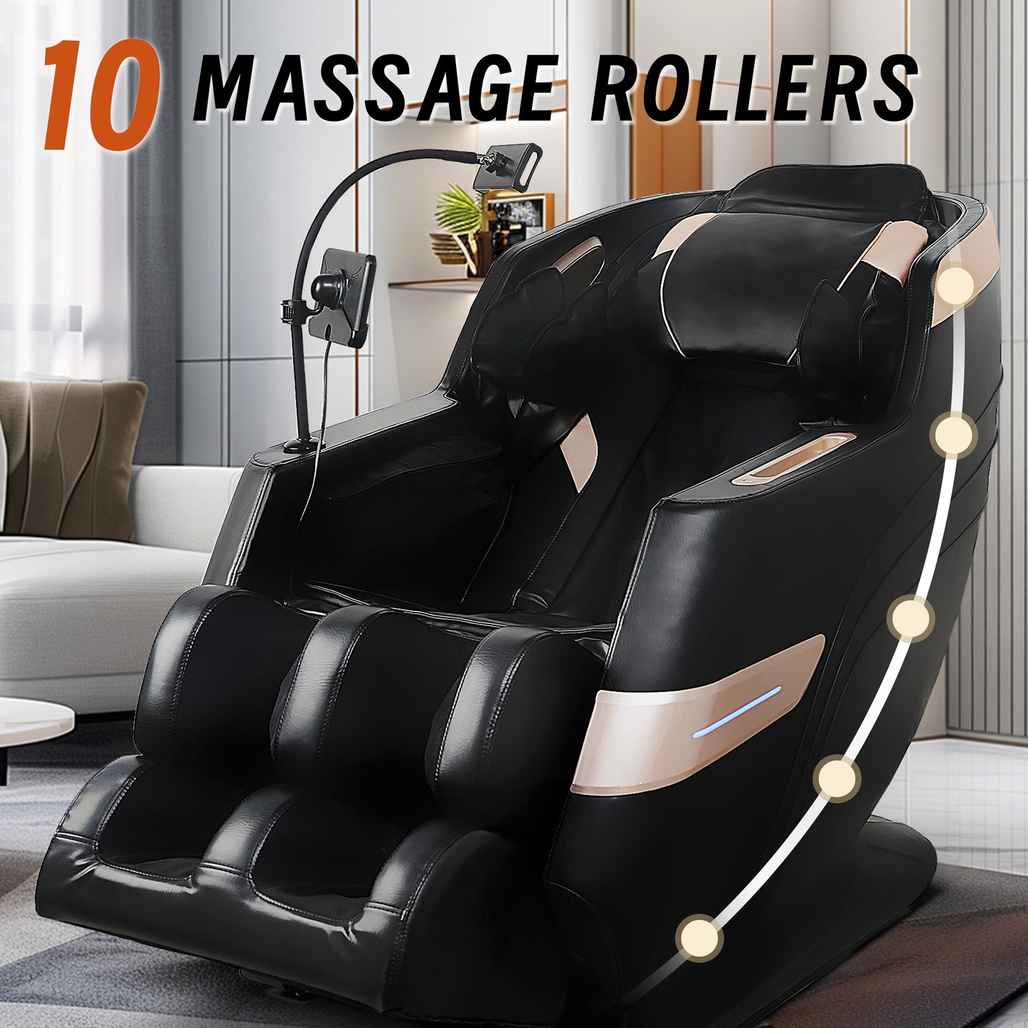 Black PU Leather Massage Chair - Zero Gravity Recliner with Heat