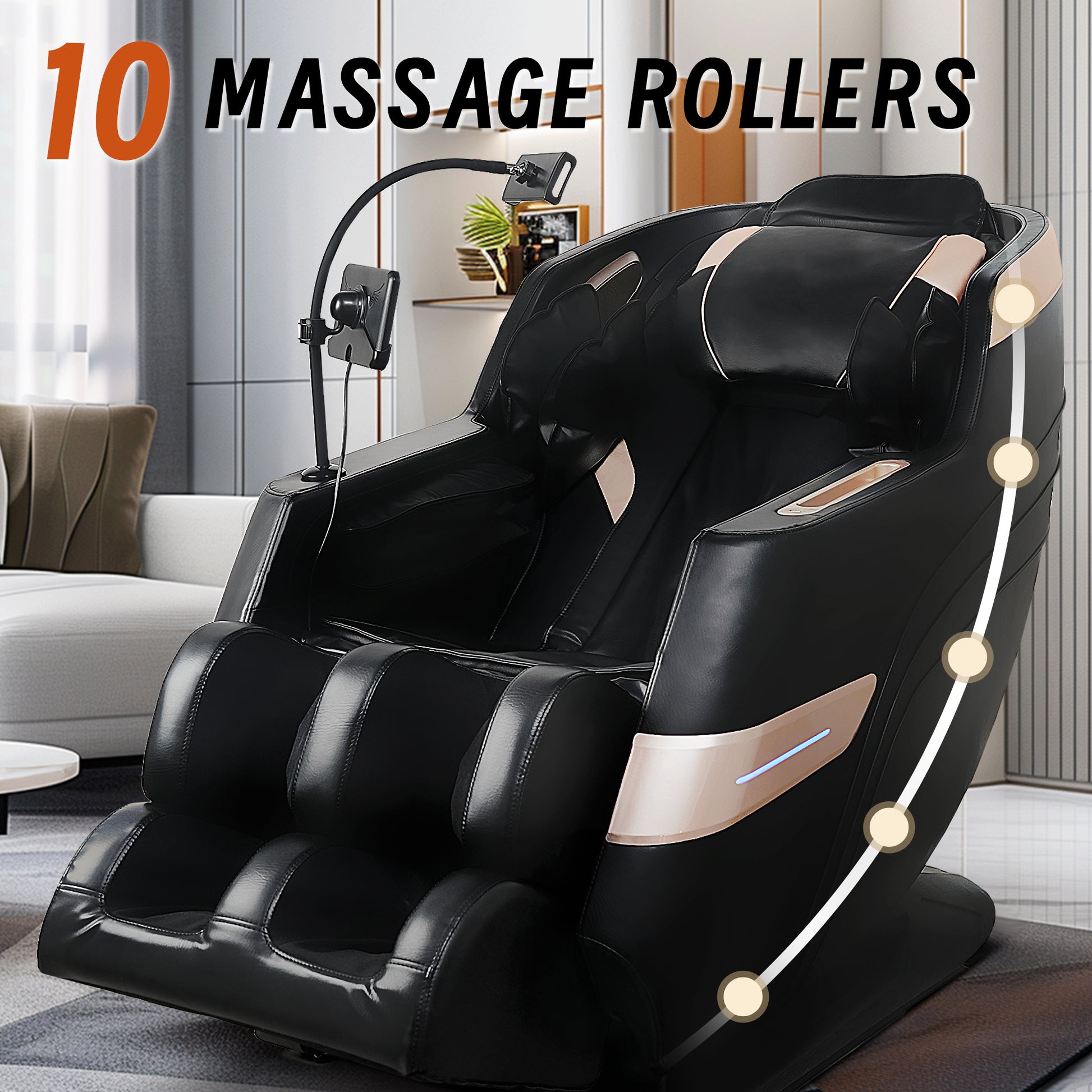 Black PU Leather Massage Chair - Zero Gravity Recliner with Heat