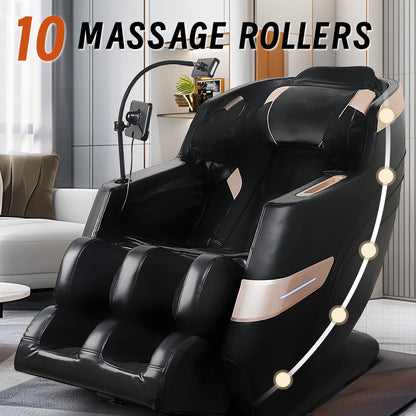 Black PU Leather Massage Chair - Zero Gravity Recliner with Heat