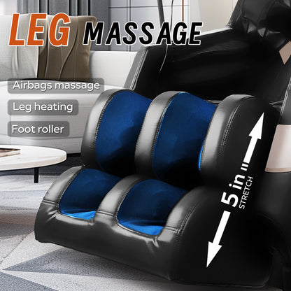 Black PU Leather Massage Chair - Zero Gravity Recliner with Heat