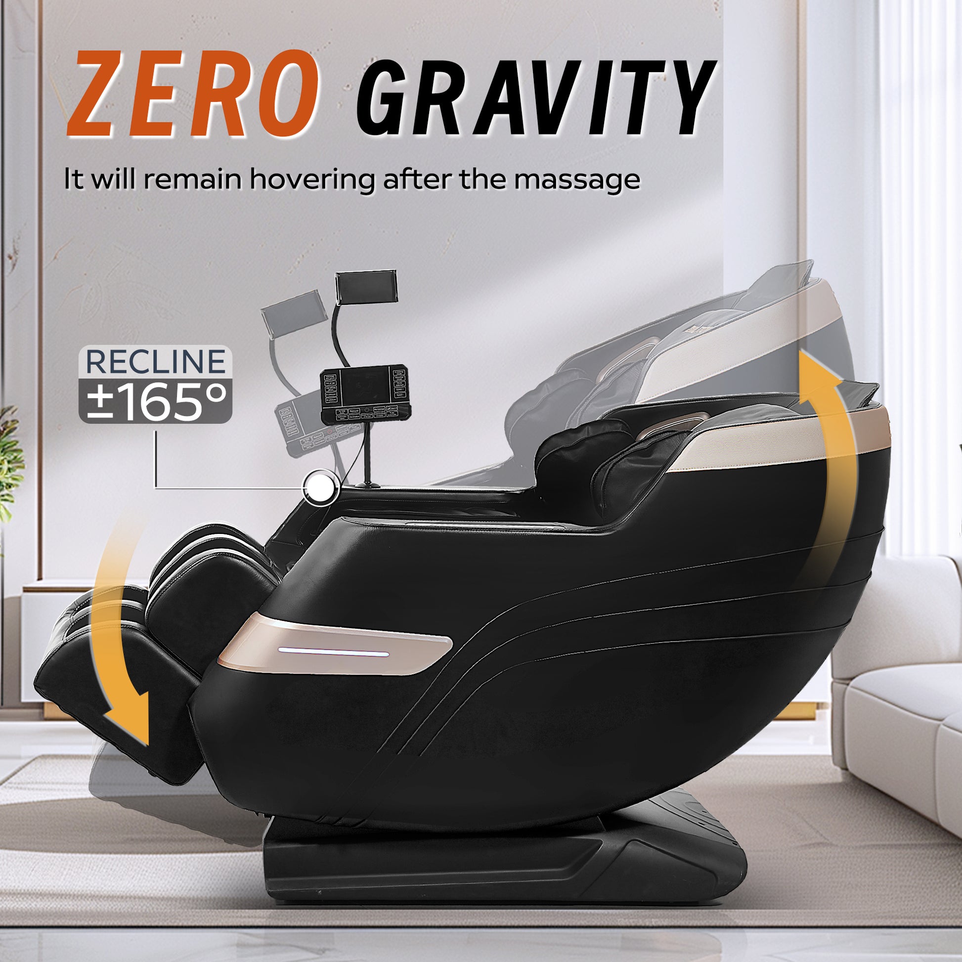 Black PU Leather Massage Chair - Zero Gravity Recliner with Heat