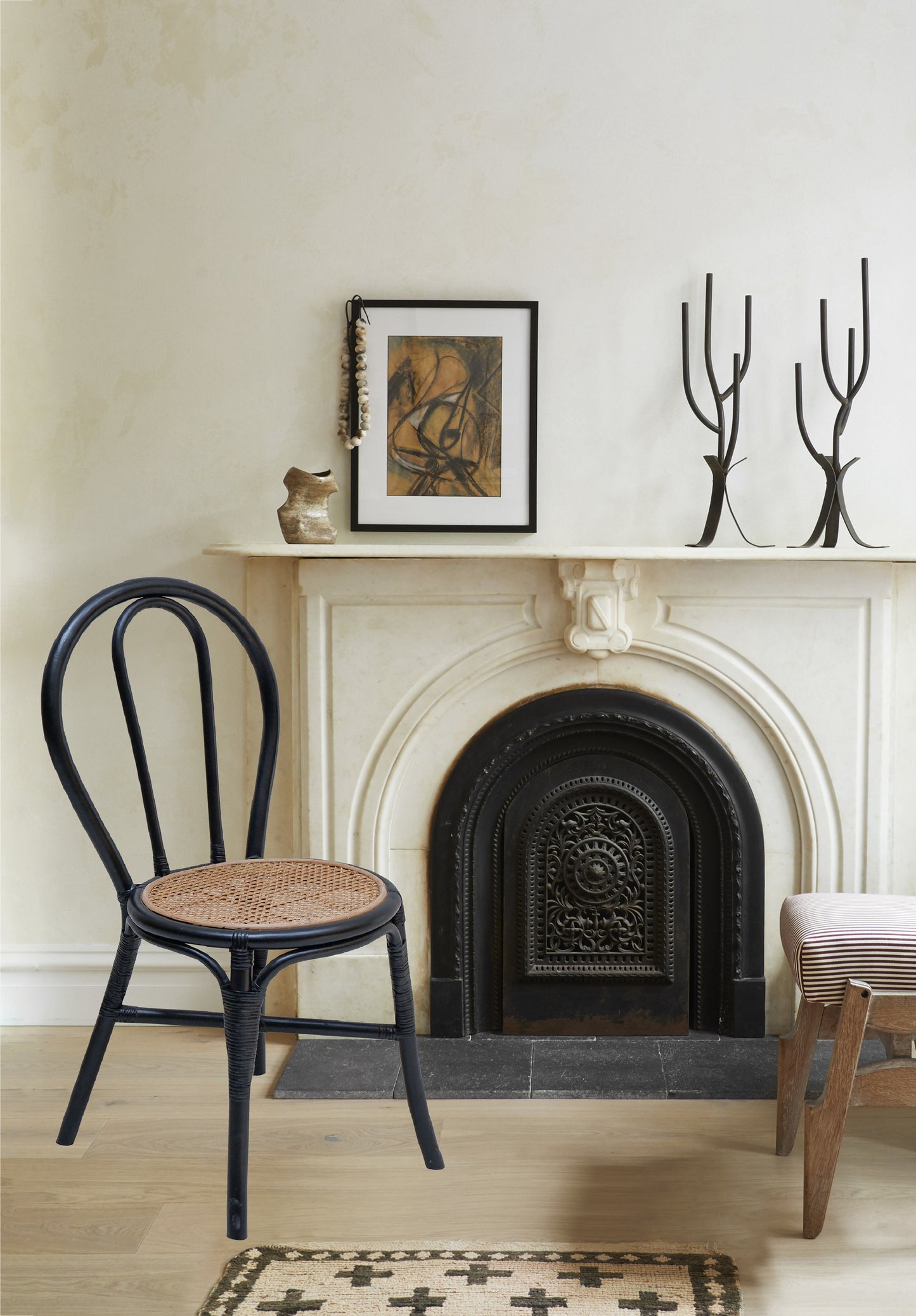 Black Rattan Accent Chair - 35.5" Dining Chair for Living Room