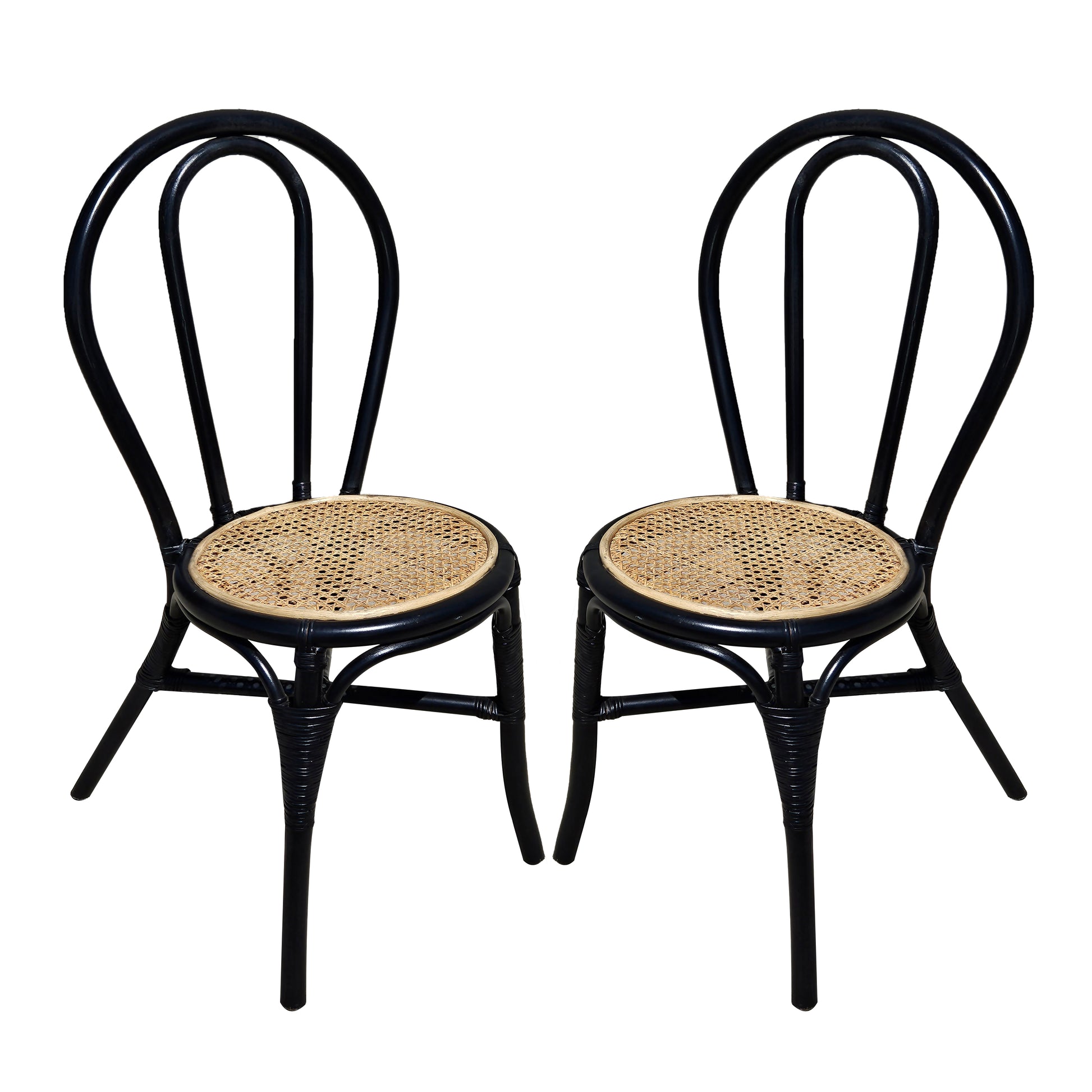Set of 2, 15.5x20.5x35.5" Black Rattan Dining Chair