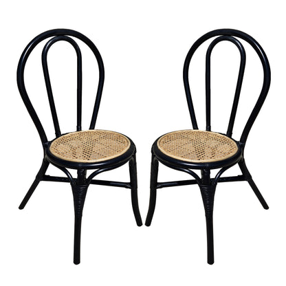 Set of 2, 15.5x20.5x35.5" Black Rattan Dining Chair