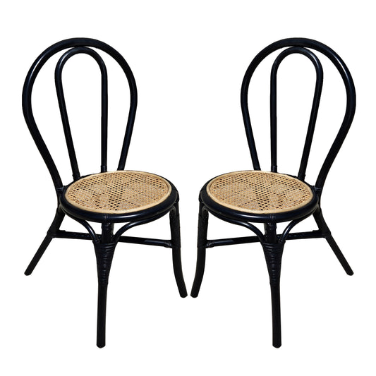 Set of 2, 15.5x20.5x35.5" Black Rattan Dining Chair