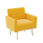 Velvet Armchair Single Sofa Modern Tufted Upholstered Side Reading Chairs with Arm and Gold Metal Leg for Living Room Bedroom (Mustard)