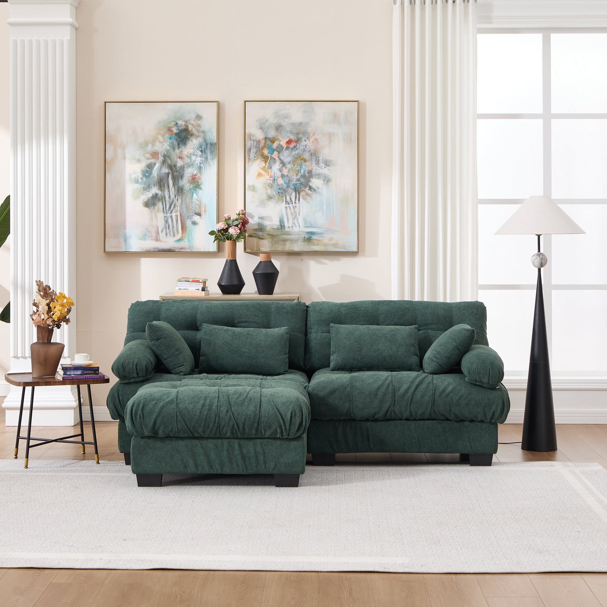 Modular Sectional Sofa Cloud Couch, Deep Seat L Shaped Couch with Ottoman,Sofa Sectional Couches for Living Room, Comfy advanced flannelette Loveseat with 4 Pillows