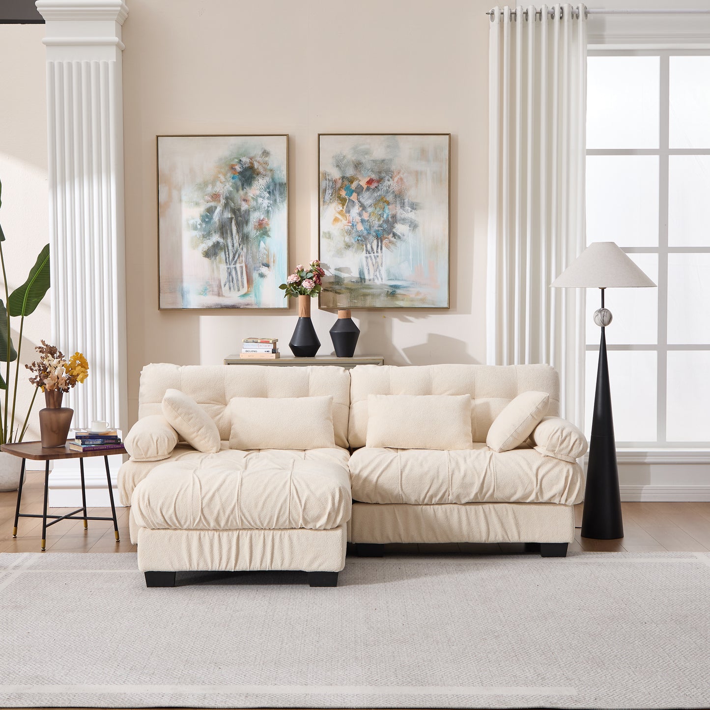 Modular Sectional Sofa Cloud Couch, Deep Seat L Shaped Couch with Ottoman,Sofa Sectional Couches for Living Room, Comfy advanced flannelette Loveseat with 4 Pillows