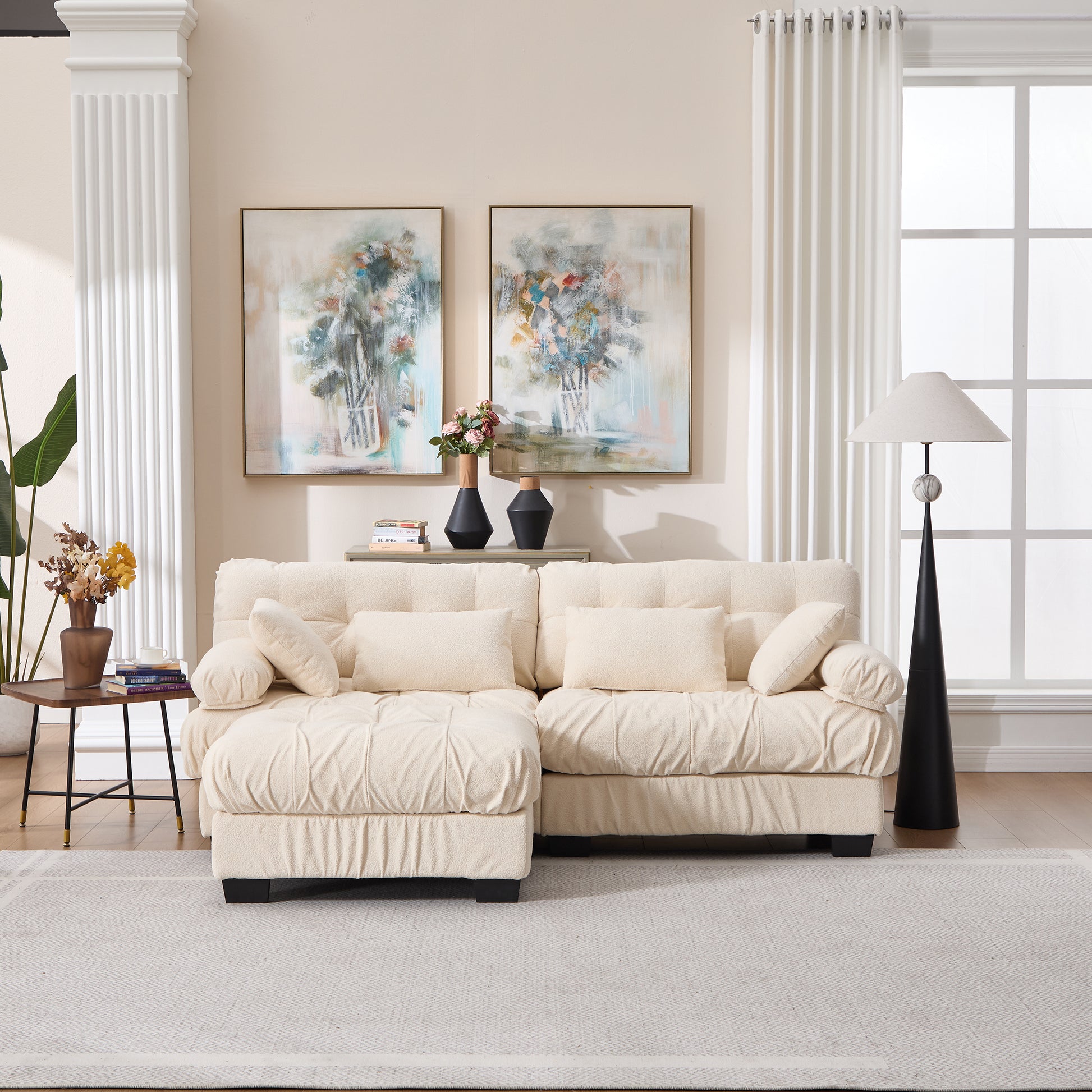 Modular Sectional Sofa Cloud Couch, Deep Seat L Shaped Couch with Ottoman,Sofa Sectional Couches for Living Room, Comfy advanced flannelette Loveseat with 4 Pillows