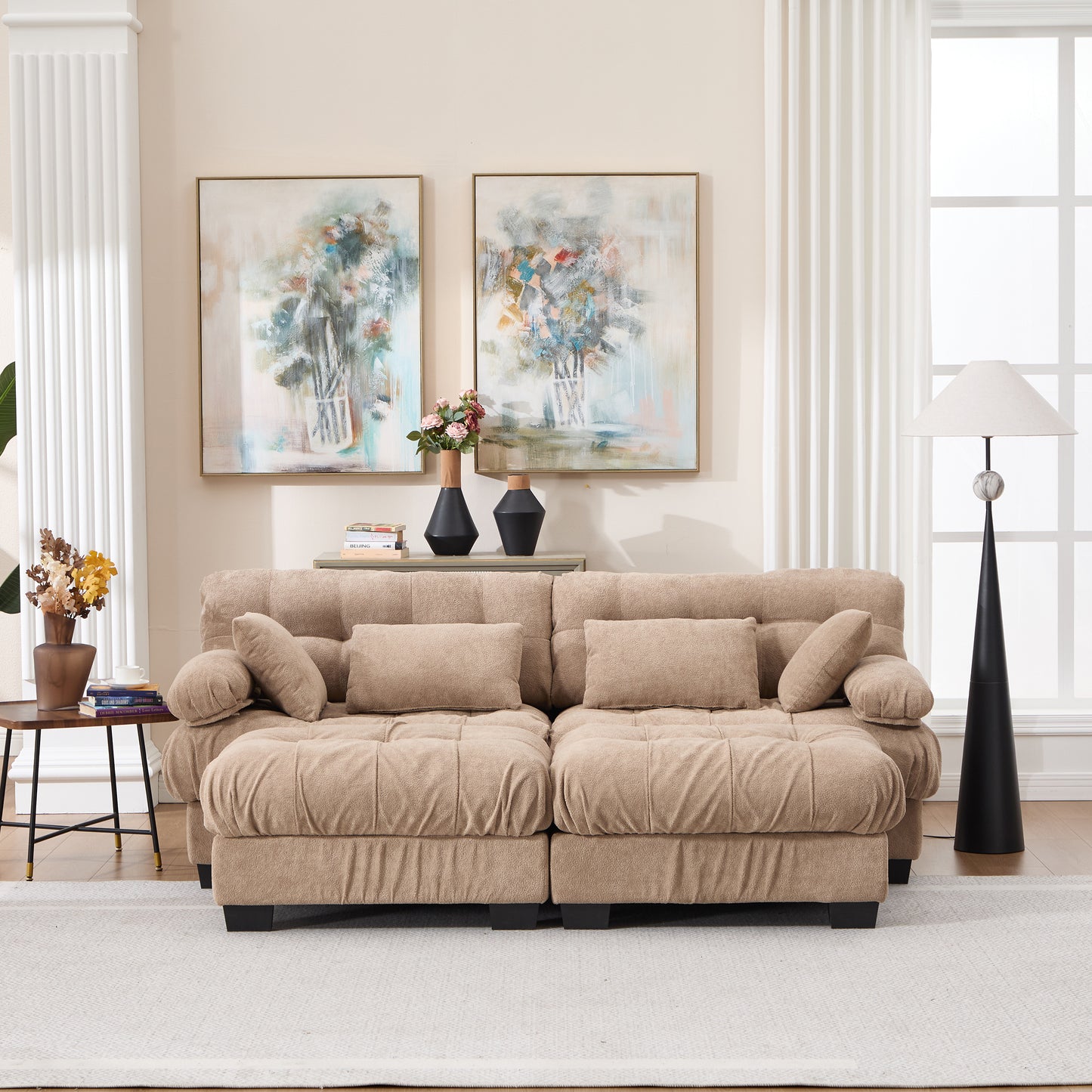 U Shaped Sectional Couches for Living Room,Modular Sectional Sofa Cloud Couch with Ottoman, Deep Seat Loveseat Comfy advanced flannelette Oversized Sofa, Modern Couch with Round Armrests 4 Pillows