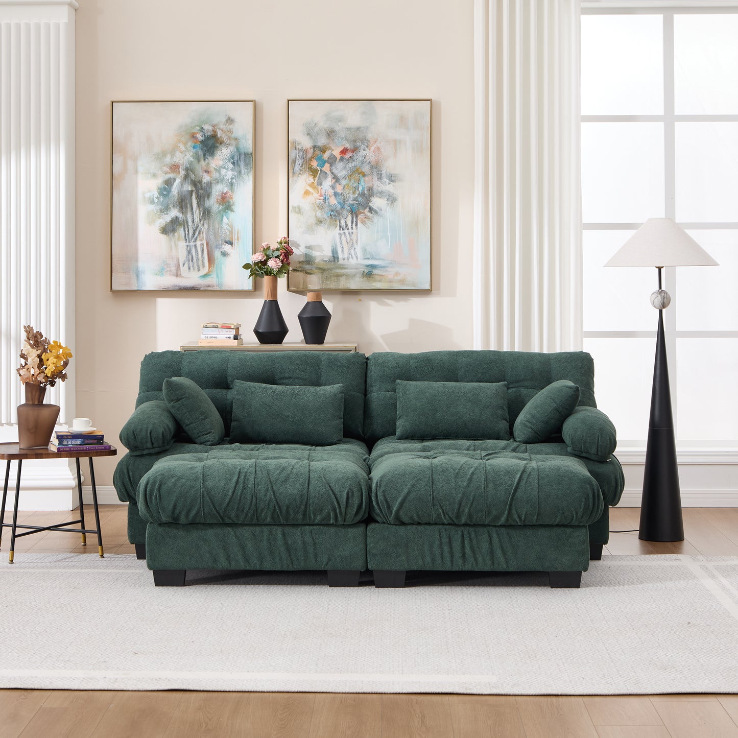 U Shaped Sectional Couches for Living Room,Modular Sectional Sofa Cloud Couch with Ottoman, Deep Seat Loveseat Comfy advanced flannelette Oversized Sofa, Modern Couch with Round Armrests 4 Pillows