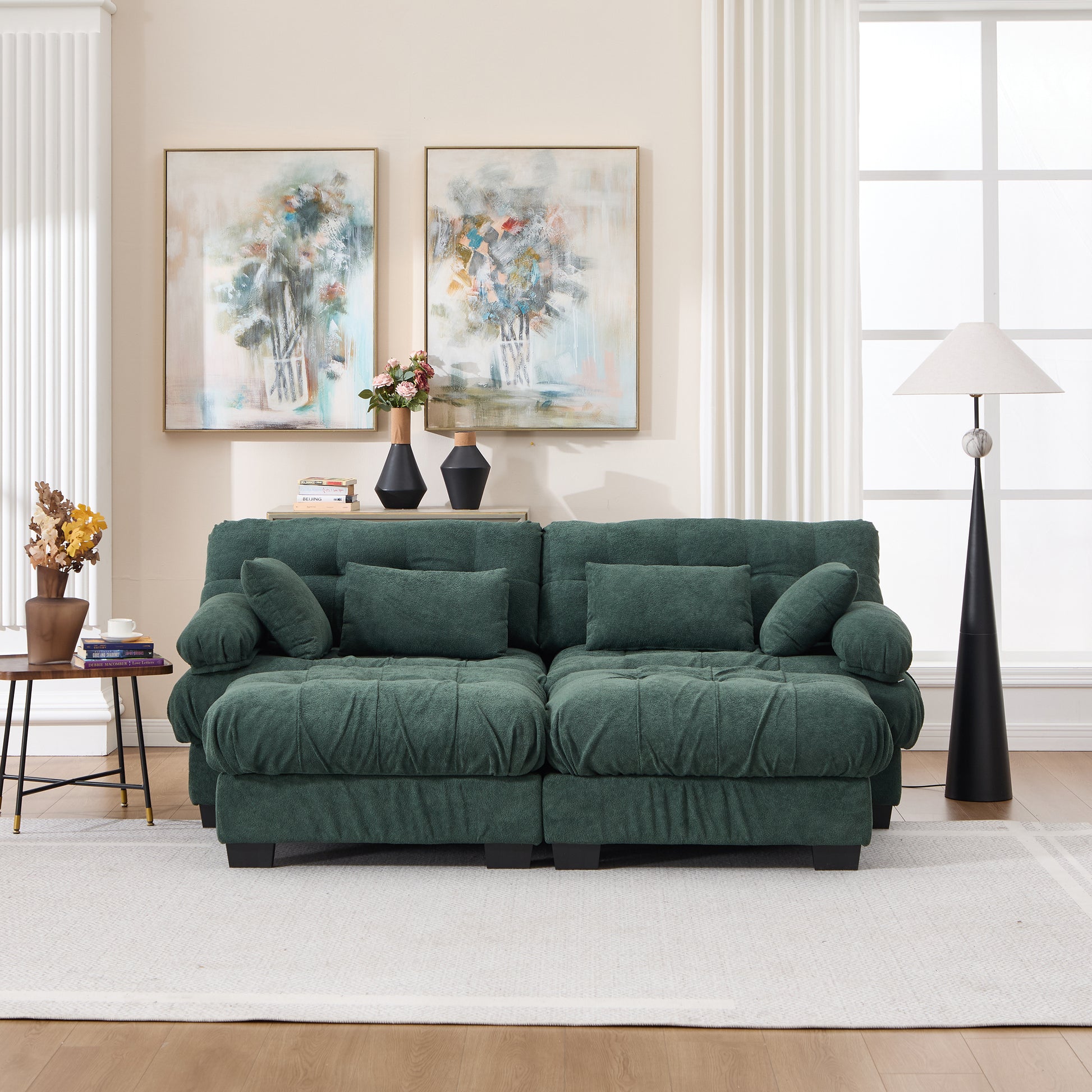 U Shaped Sectional Couches for Living Room,Modular Sectional Sofa Cloud Couch with Ottoman, Deep Seat Loveseat Comfy advanced flannelette Oversized Sofa, Modern Couch with Round Armrests 4 Pillows