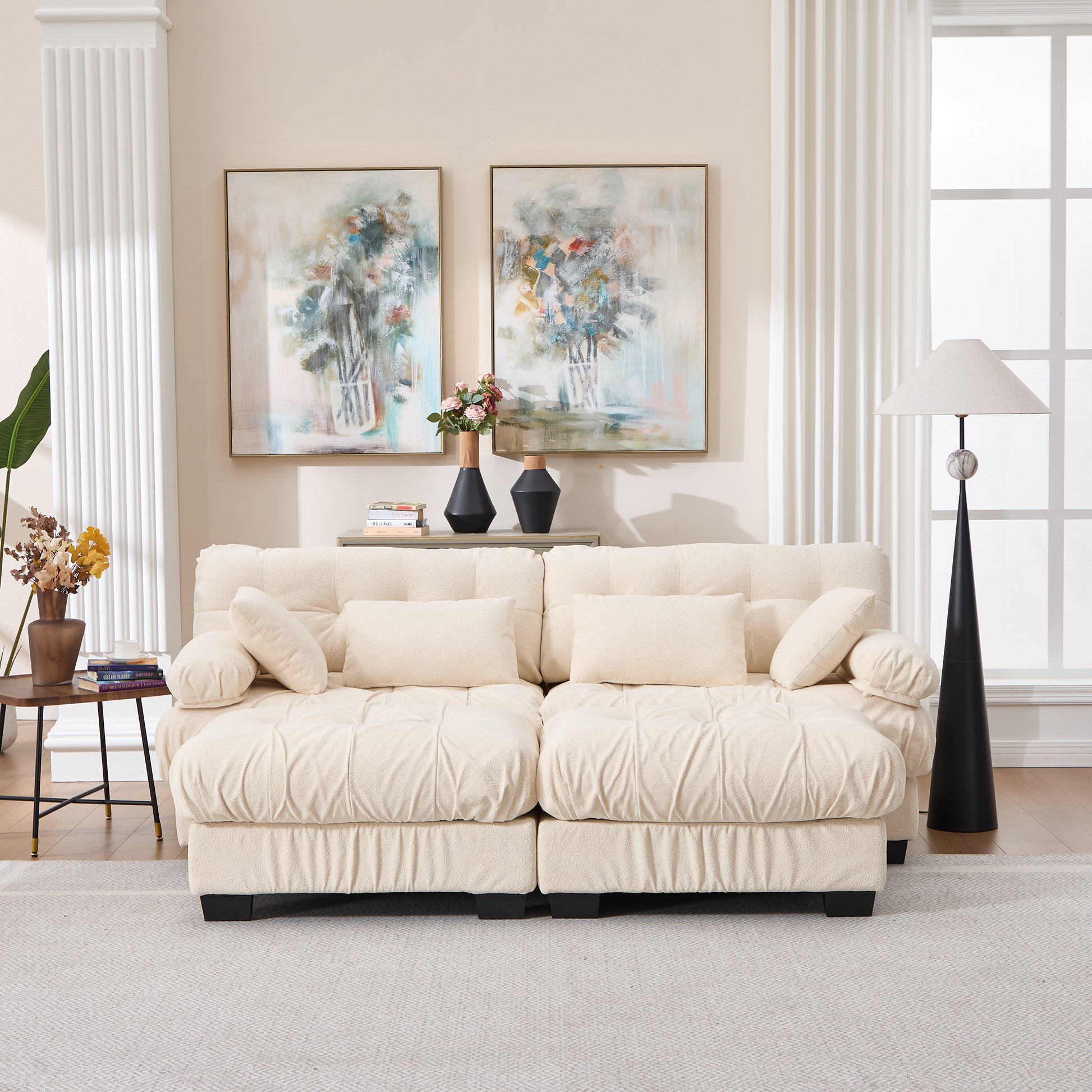 U Shaped Sectional Couches for Living Room,Modular Sectional Sofa Cloud Couch with Ottoman, Deep Seat Loveseat Comfy advanced flannelette Oversized Sofa, Modern Couch with Round Armrests 4 Pillows