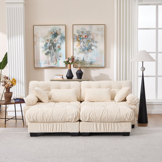 U Shaped Sectional Couches for Living Room,Modular Sectional Sofa Cloud Couch with Ottoman, Deep Seat Loveseat Comfy advanced flannelette Oversized Sofa, Modern Couch with Round Armrests 4 Pillows