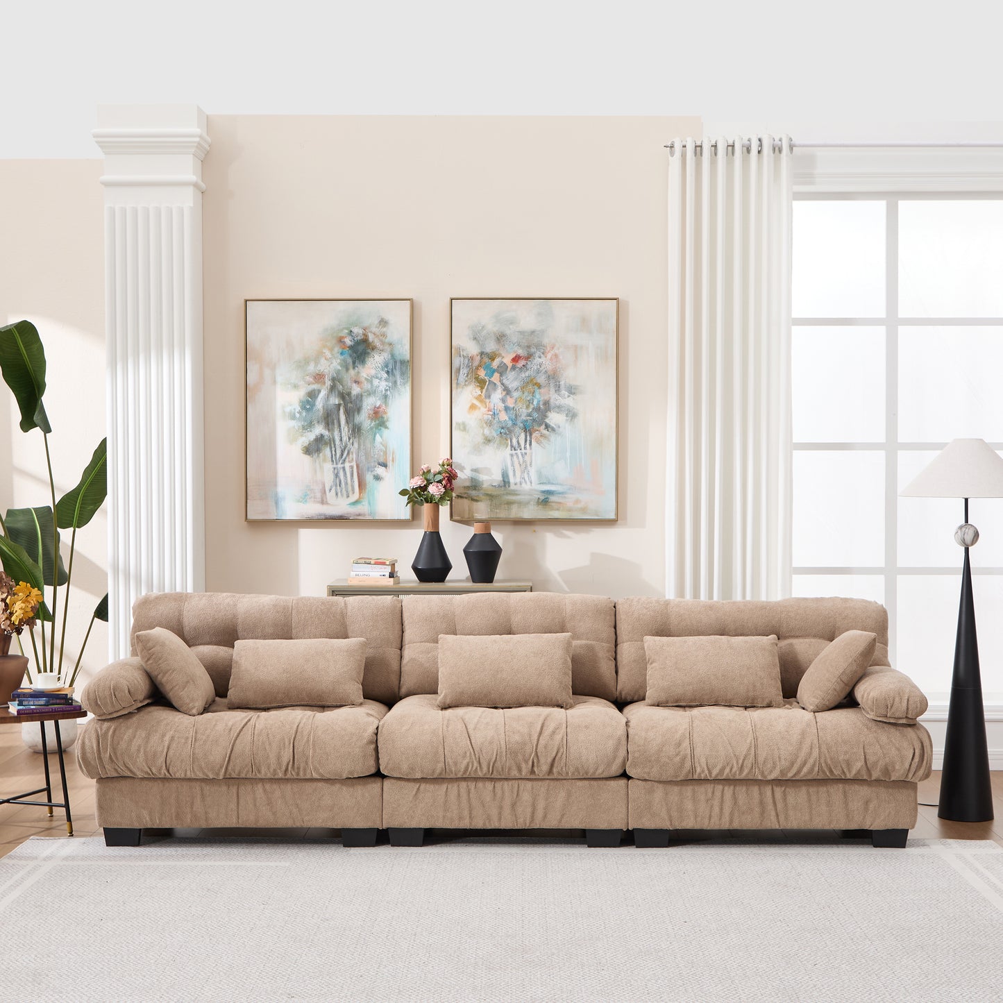 Modular Sectional Sofa,Cloud Couch, Modern Deep Seat Couches for Living Room, 3-Seater Comfy advanced flannelette Sofa for Bedroom, Oversized Sectional Couch with 5 Throw Pillows