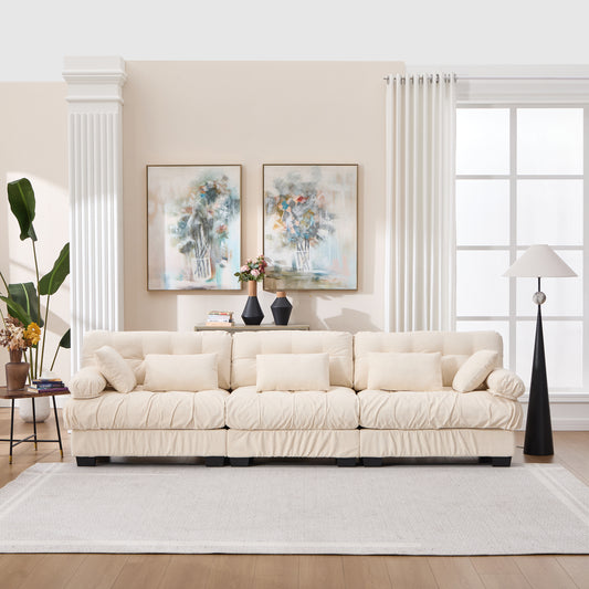 Modular Sectional Sofa,Cloud Couch, Modern Deep Seat Couches for Living Room, 3-Seater Comfy advanced flannelette Sofa for Bedroom, Oversized Sectional Couch with 5 Throw Pillows