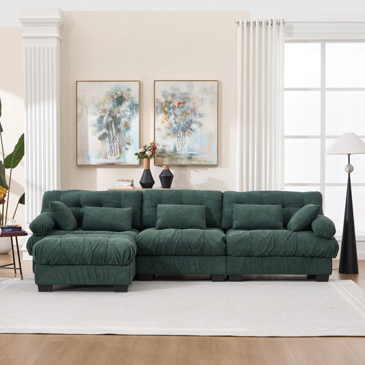 Modular Sectional Sofa,Cloud Couch, L Shaped Couch with Movable Ottoman, Modern Deep Seat Couches for Living Room, Oversized 3-Seater Sofa Comfy advanced flannelette Sofas for Bedroom,5 Pillows