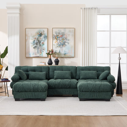 U Shaped Couch Modular Sectional Sofa, Modern Deep Seat Cloud Couch, 3-Seater Modular Couches for Living Room, Comfy advanced flannelette Sofa Bed with Round Armrests 5 Pillows,Sofas for Bedroom