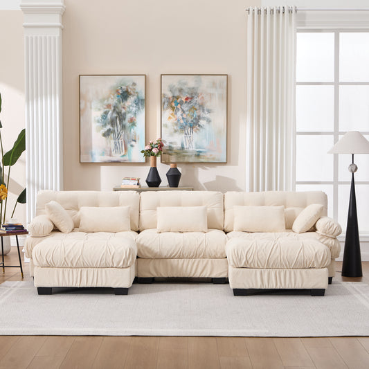 U Shaped Couch Modular Sectional Sofa, Modern Deep Seat Cloud Couch, 3-Seater Modular Couches for Living Room, Comfy advanced flannelette Sofa Bed with Round Armrests 5 Pillows,Sofas for Bedroom