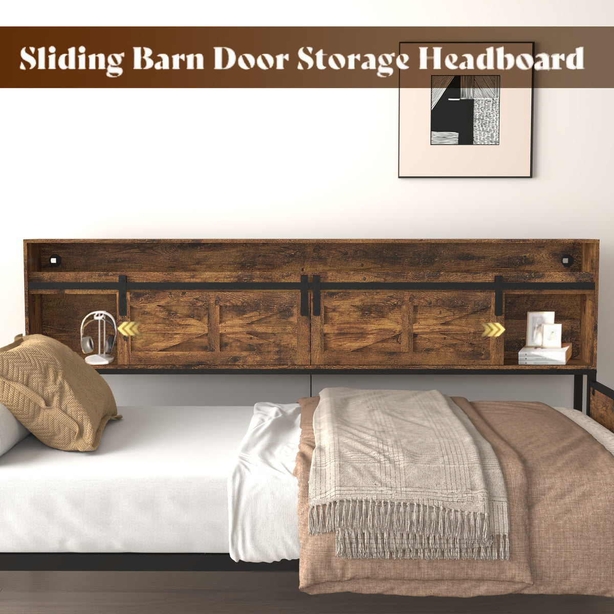 Black Brown Sofa Bed Daybed with Storage & Charging for Living Room