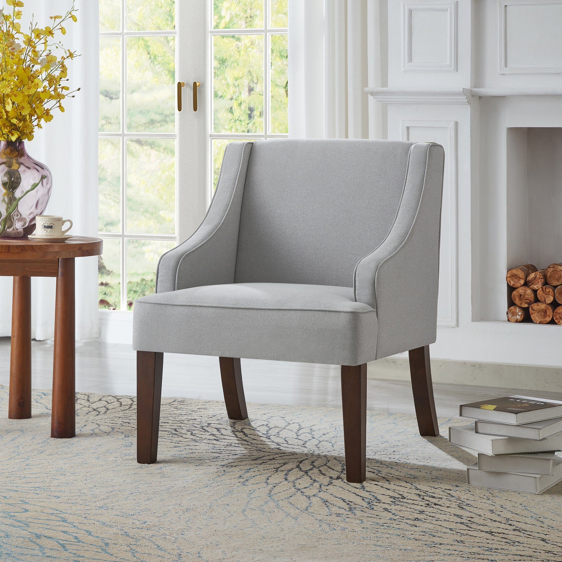 Mid Century Modern Accent Chair,Upholstered Fabric Armchair with Solid Wood Legs,Lounge Reading Chair for Living Room,Bedroom,Office-GRAY