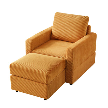 Yellow Corduroy Sectional Sofa - 57" Lounge Chair with Pillows for Living Room
