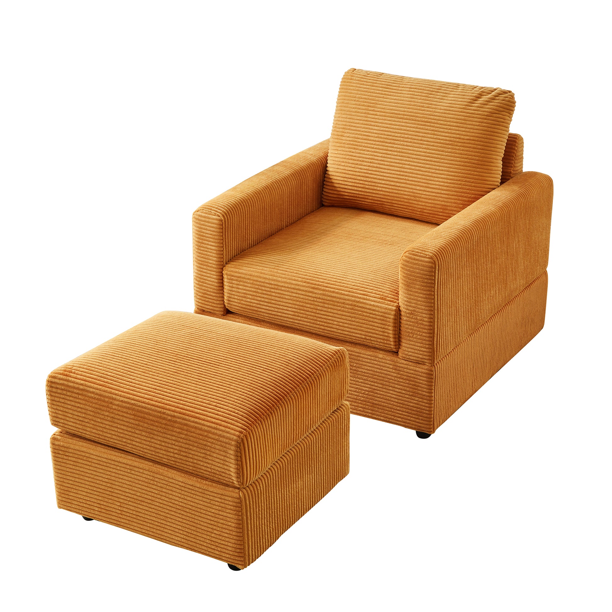 Yellow Corduroy Sectional Sofa - 57" Lounge Chair with Pillows for Living Room