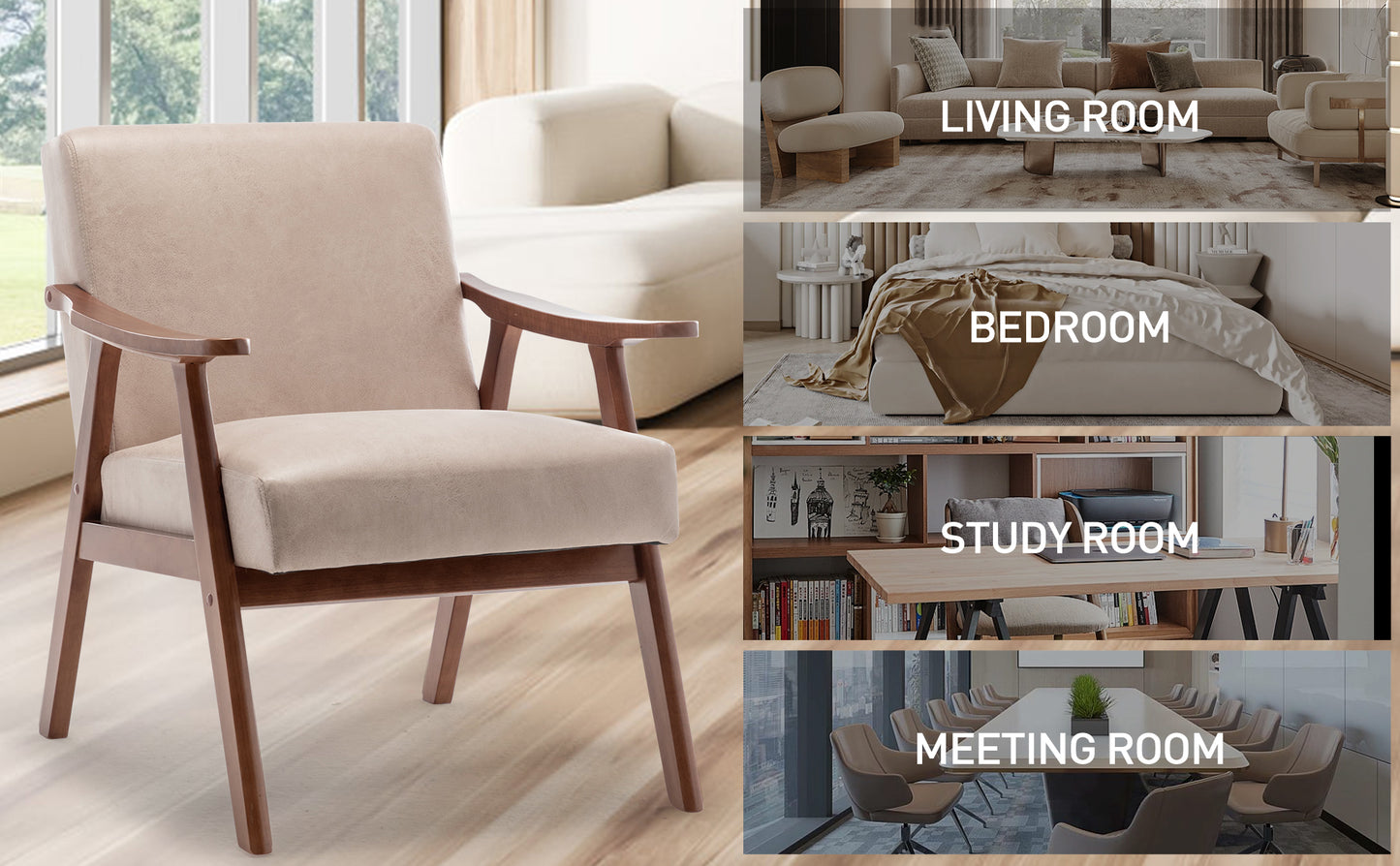 Light Camel Mid-Century Modern Accent Chair for Living Room
