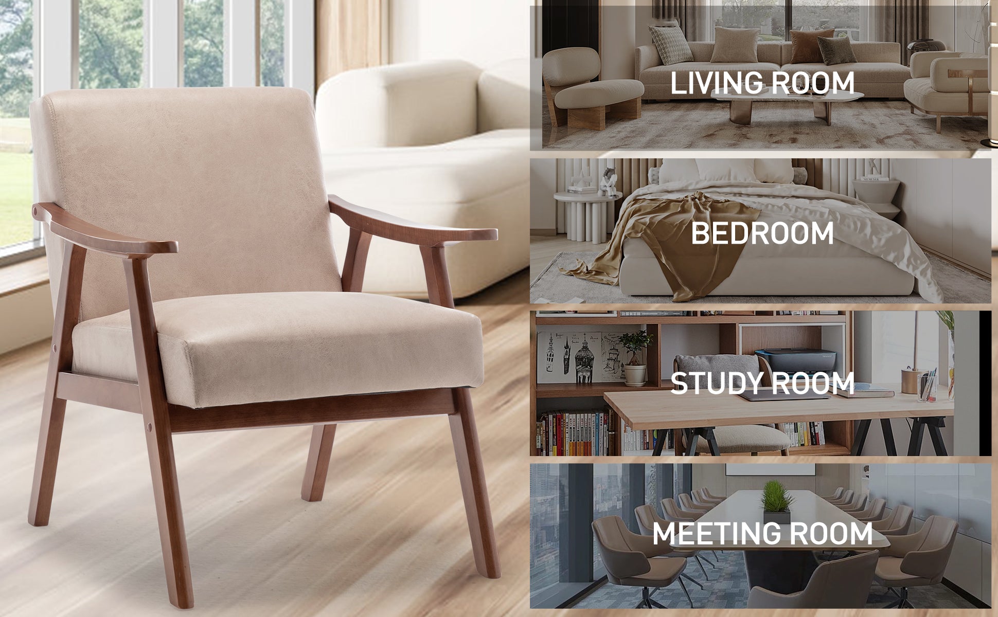 Light Camel Mid-Century Modern Accent Chair for Living Room