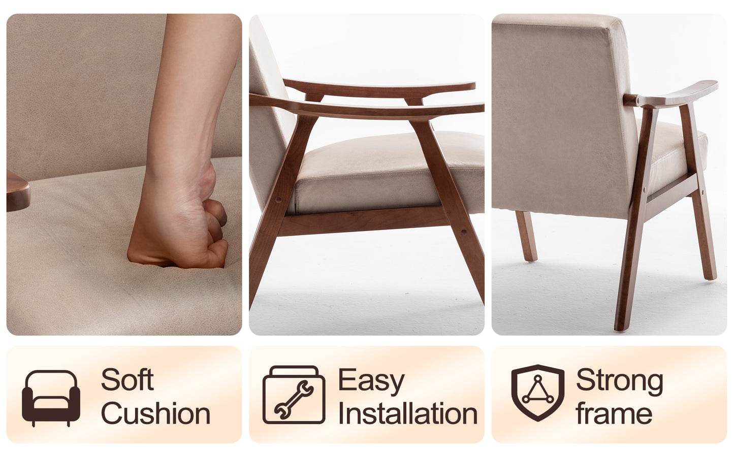 Light Camel Mid-Century Modern Accent Chair for Living Room