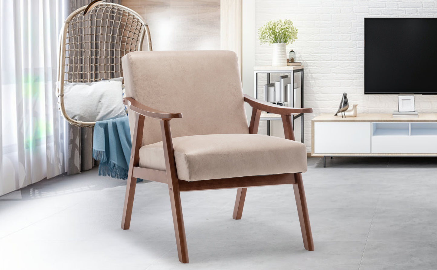 Light Camel Mid-Century Modern Accent Chair for Living Room