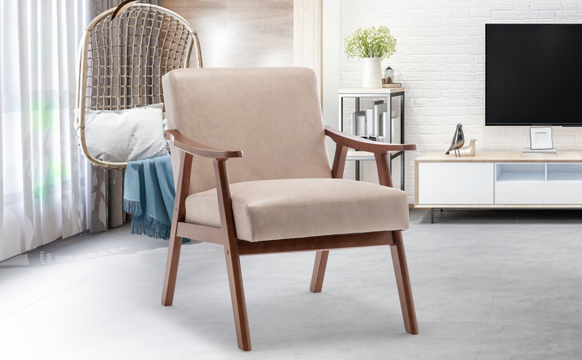 Light Camel Mid-Century Modern Accent Chair for Living Room