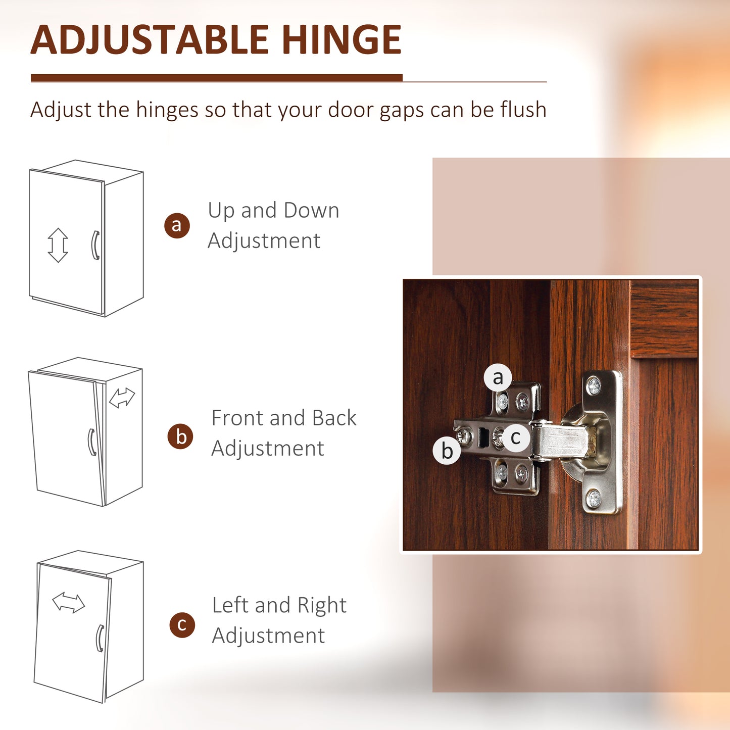 Brown Particle Board Kitchen Storage Cabinet with Adjustable Shelves for Dining Room