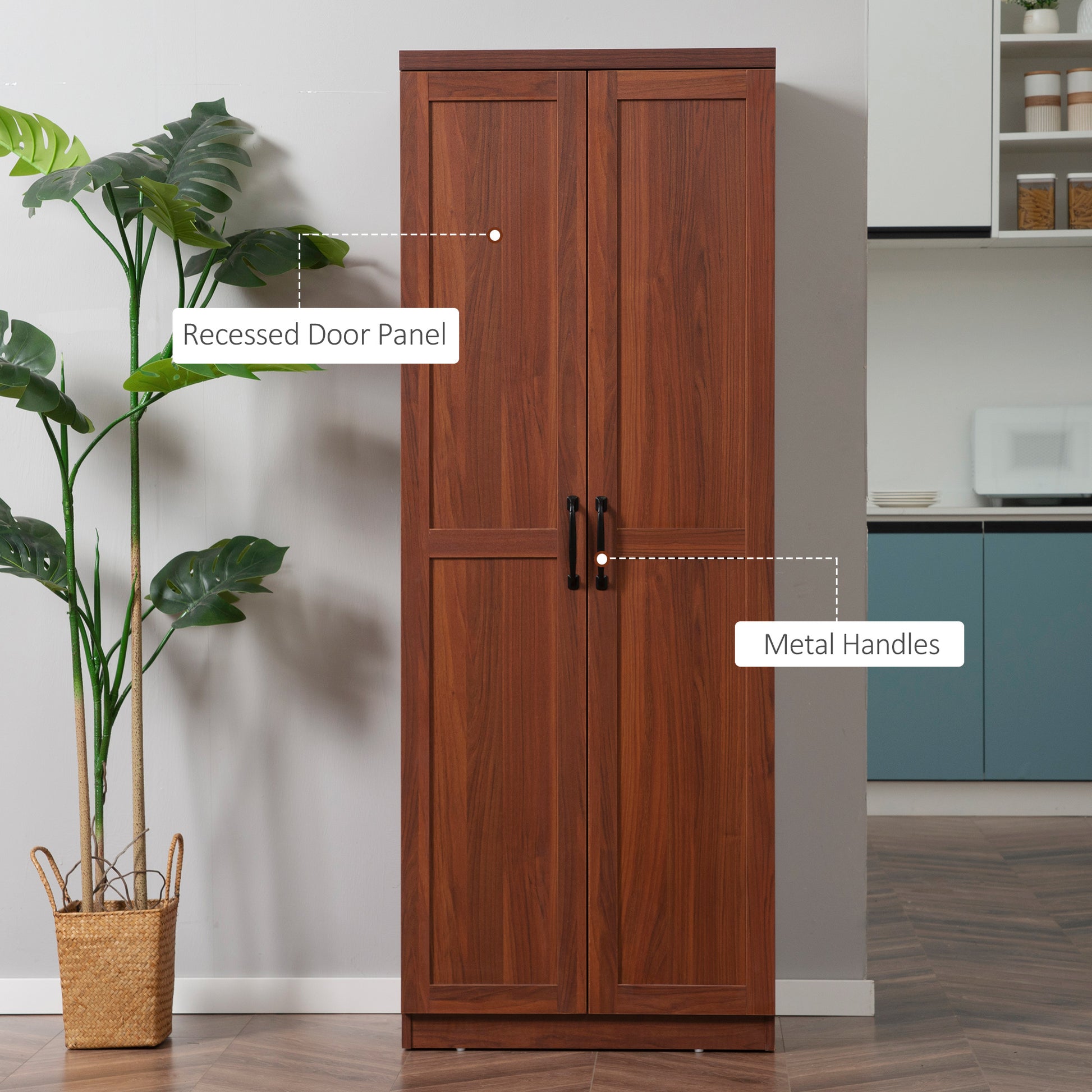 Brown Particle Board Kitchen Storage Cabinet with Adjustable Shelves for Dining Room