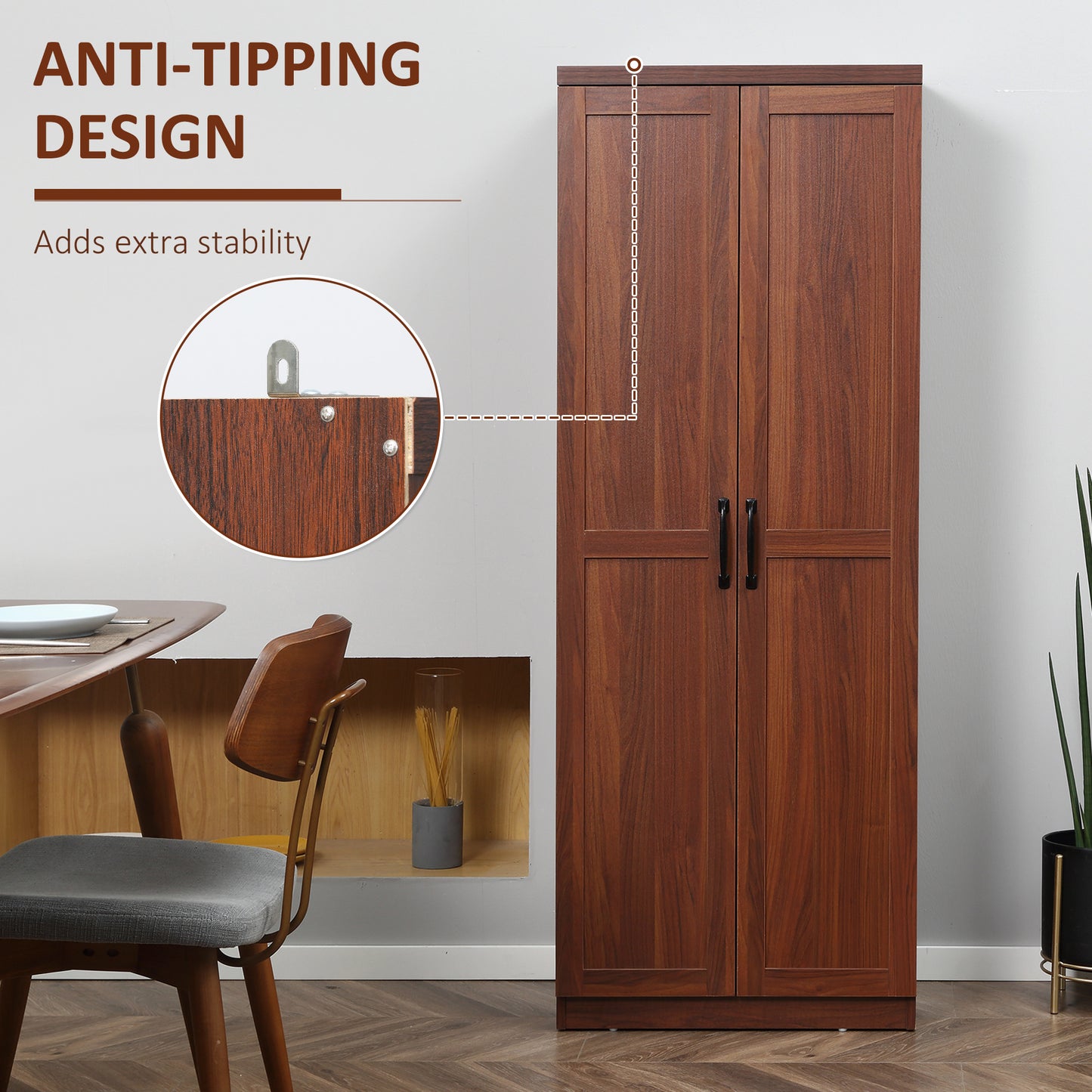 Brown Particle Board Kitchen Storage Cabinet with Adjustable Shelves for Dining Room