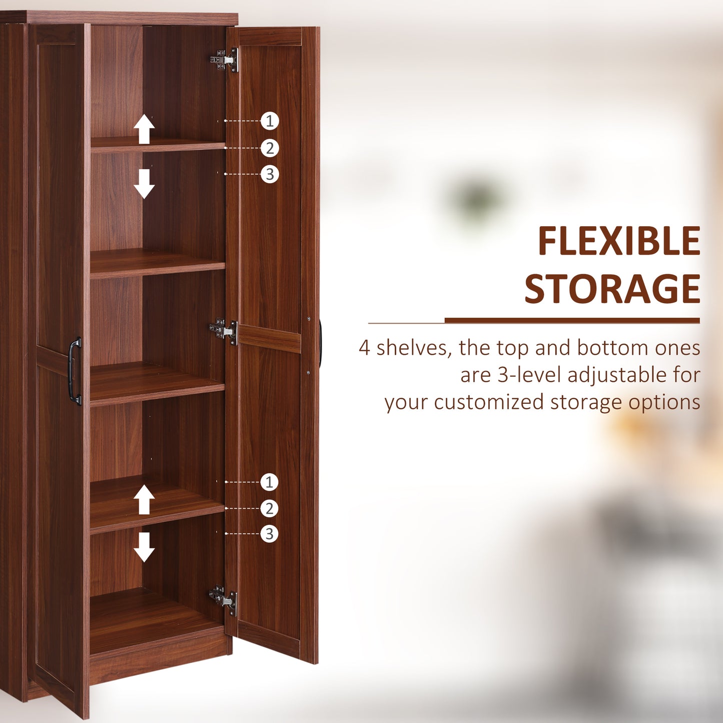 Brown Particle Board Kitchen Storage Cabinet with Adjustable Shelves for Dining Room