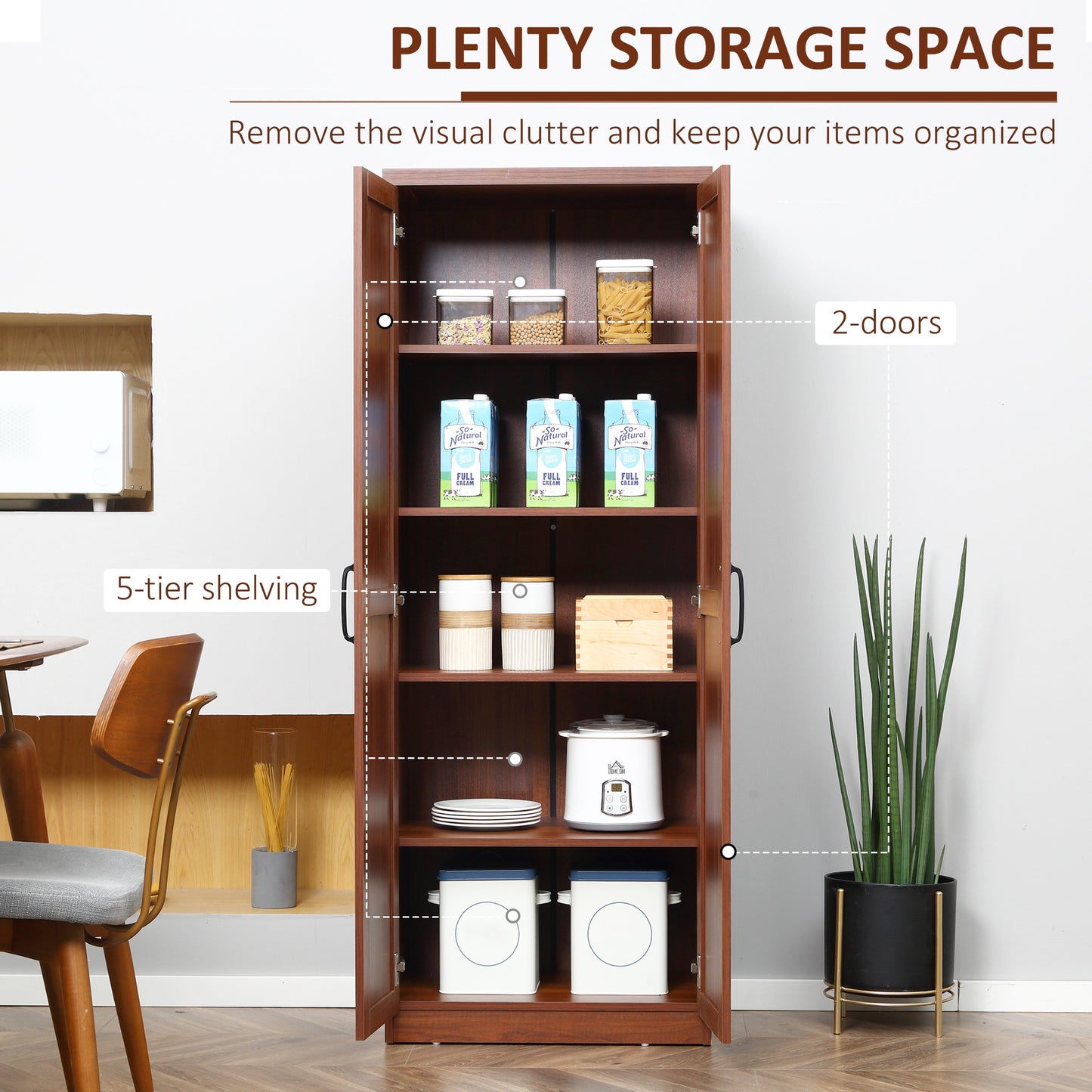 Brown Particle Board Kitchen Storage Cabinet with Adjustable Shelves for Dining Room