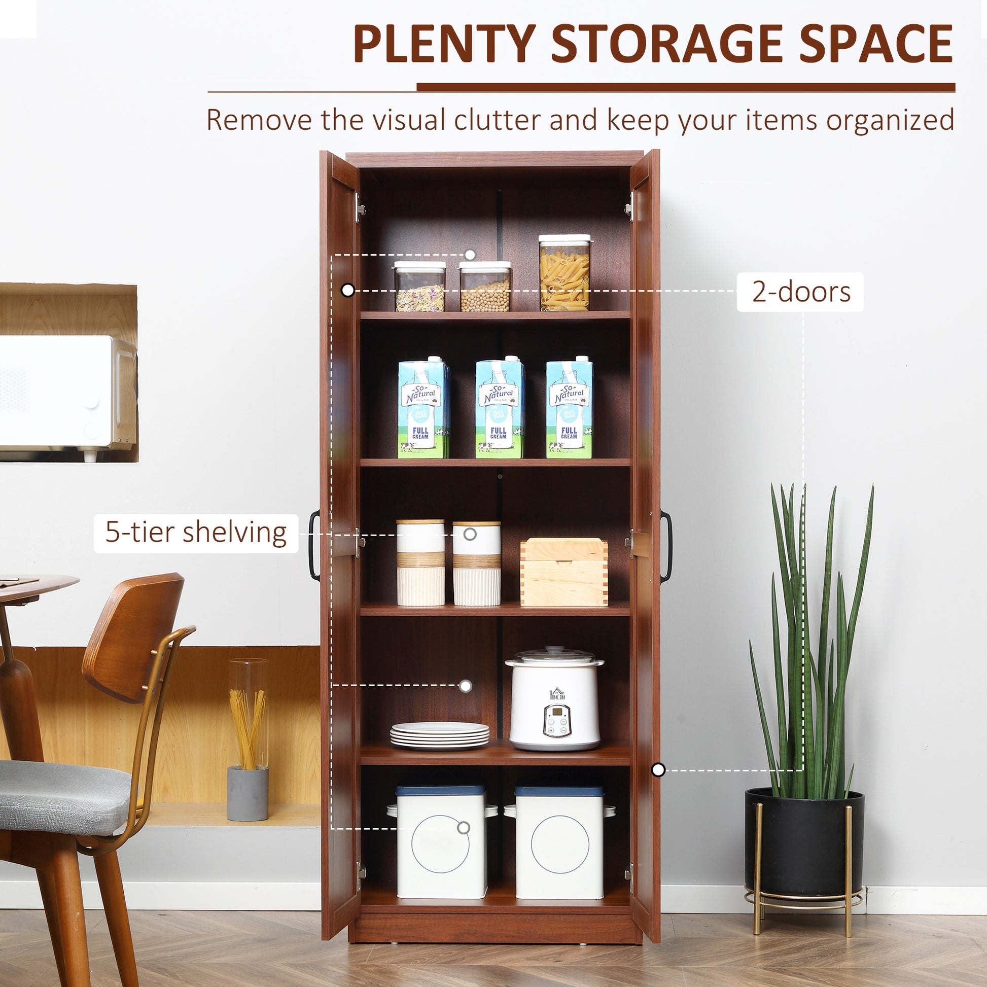 Brown Particle Board Kitchen Storage Cabinet with Adjustable Shelves for Dining Room