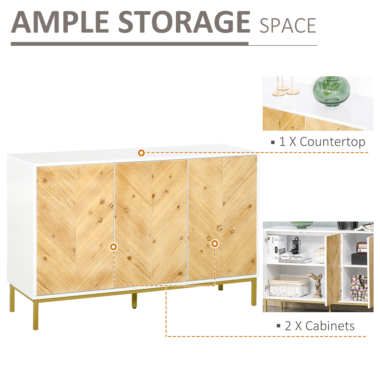 3 Door Natural Sideboard Buffet Cabinet - MDF Steel