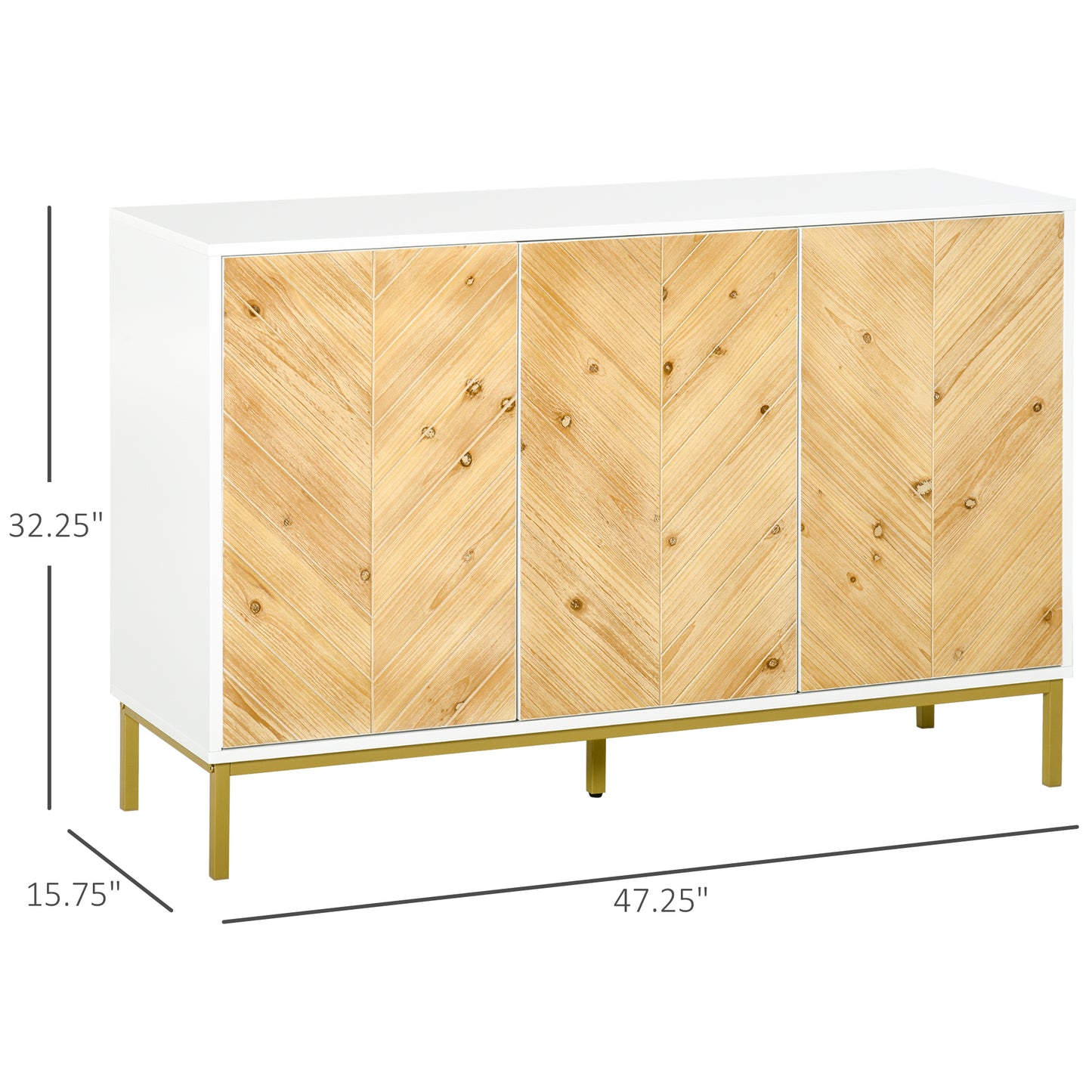 3 Door Natural Sideboard Buffet Cabinet - MDF Steel