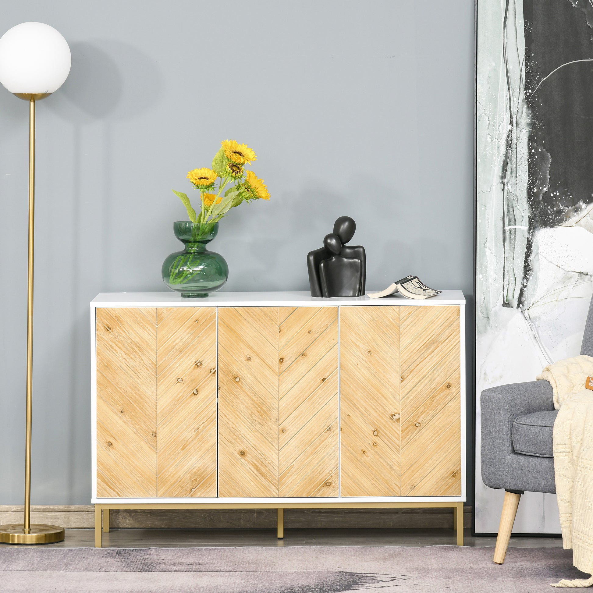 3 Door Natural Sideboard Buffet Cabinet - MDF Steel