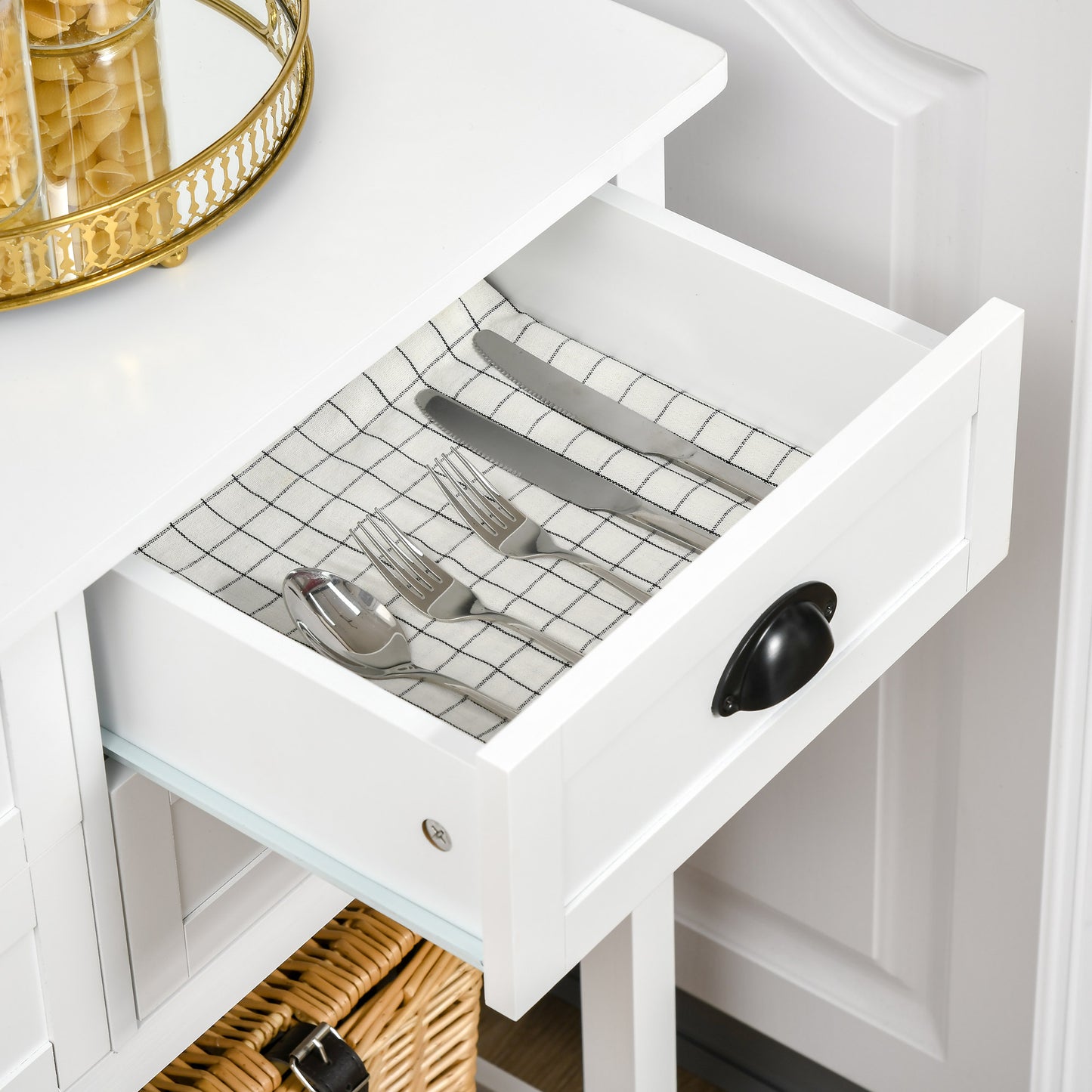 White MDF Sideboard Cabinet - Kitchen Buffet Storage