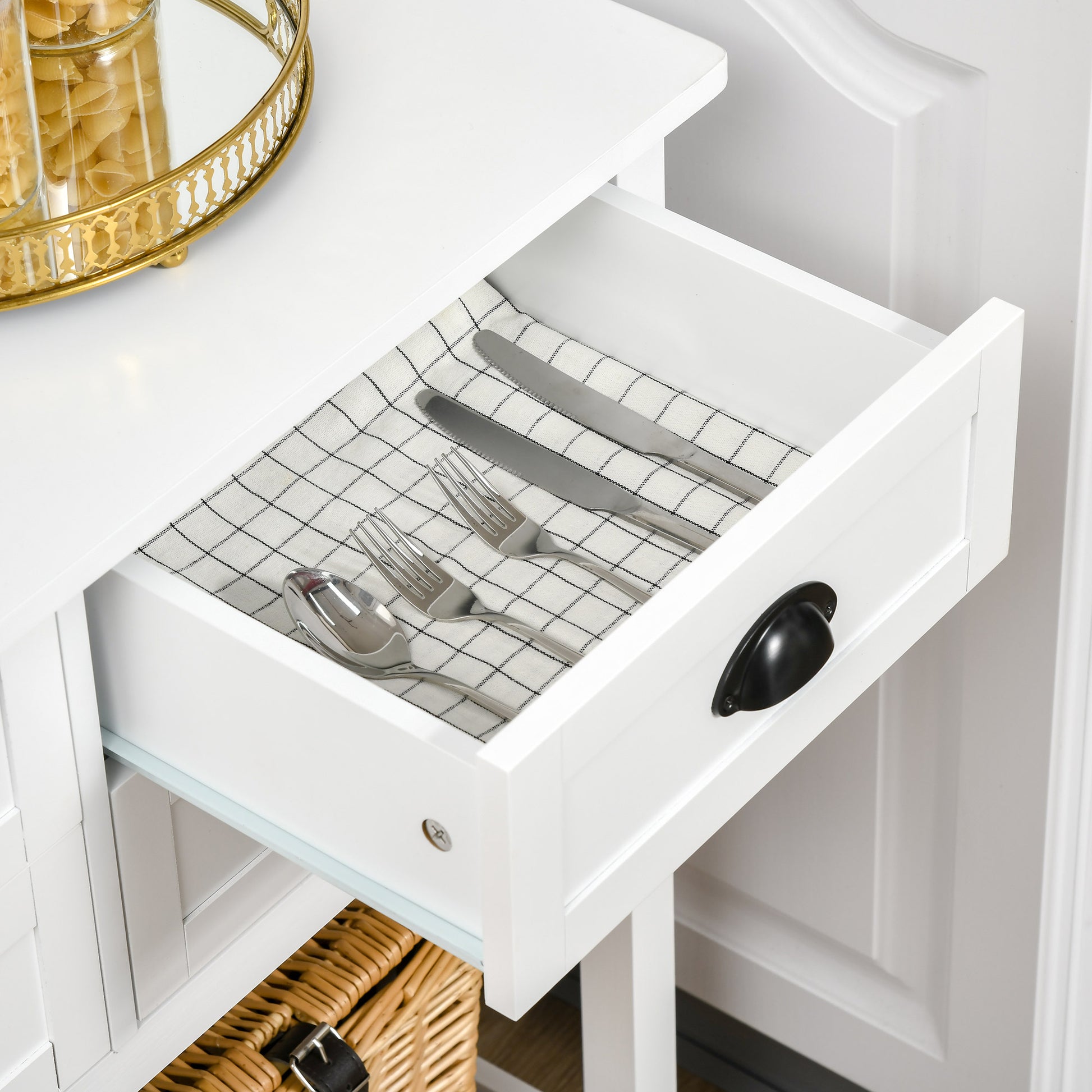 White MDF Sideboard Cabinet - Kitchen Buffet Storage